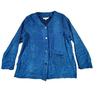 Melrose Studio Cardigan Jacket Womens L Blue Acrylic Long Sleeve V-Neck New